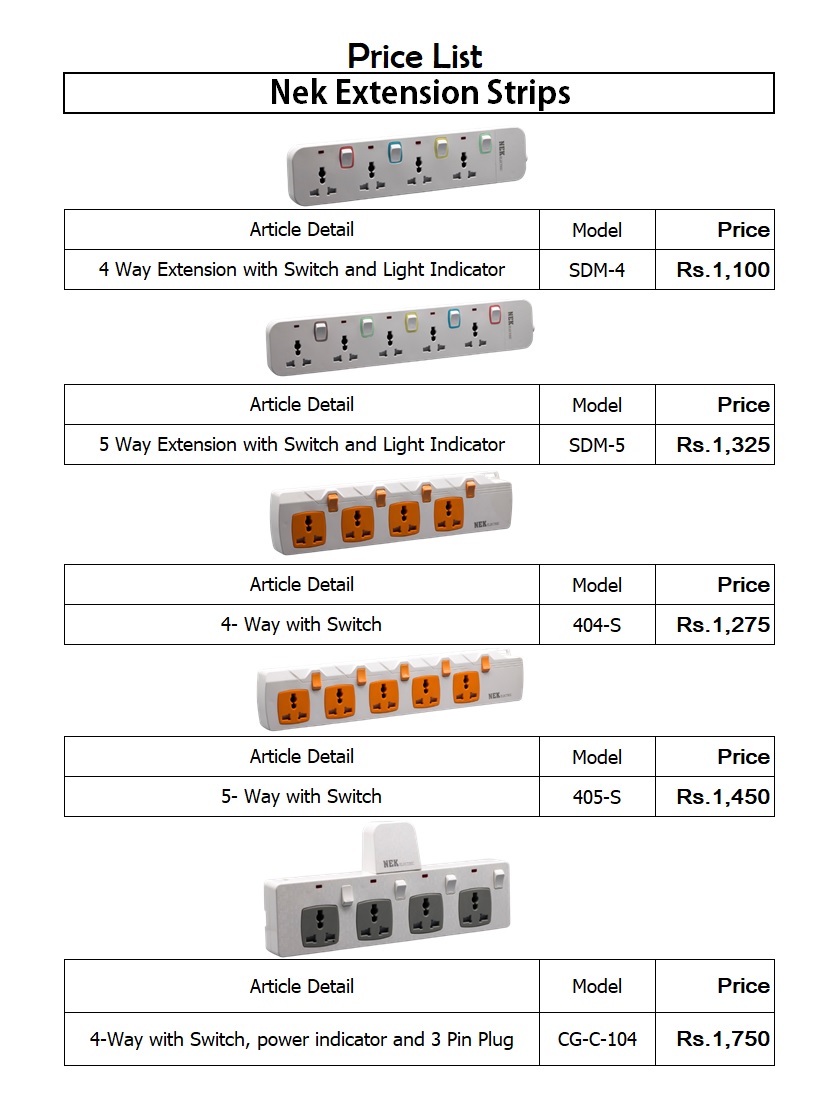 price list extensions